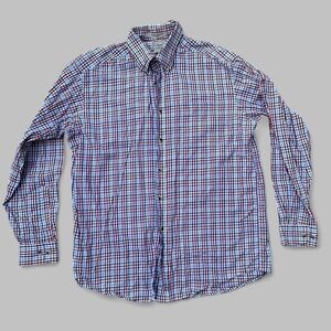 LL Bean Men's Wrinkle-Free button up shirt- Blue and Red Plaid Medium